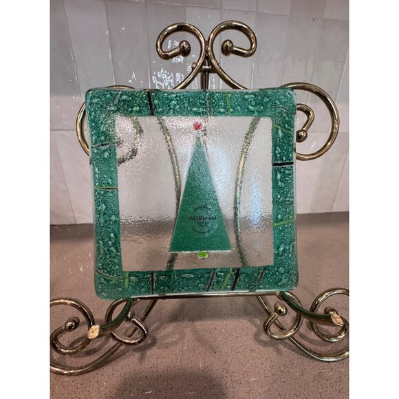 Gorham Glass Holiday Plate 6" X 6" With Christmas Tree Design - Picture 4 of 5
